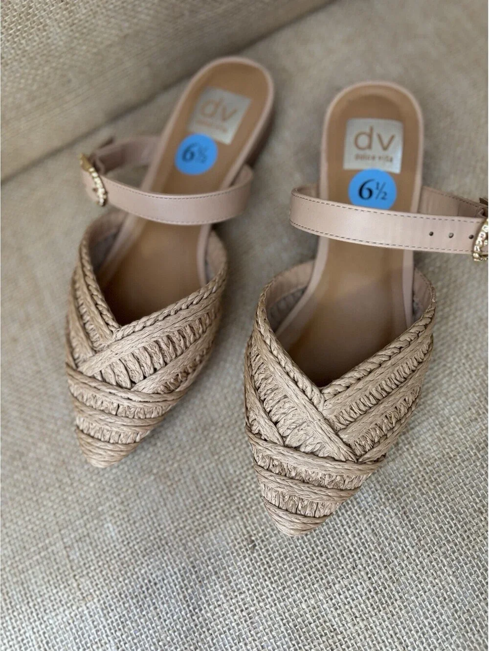 Dolce Vita Womens Domain Flat Mule US 6.5 Tan Natural Raffia Woven
